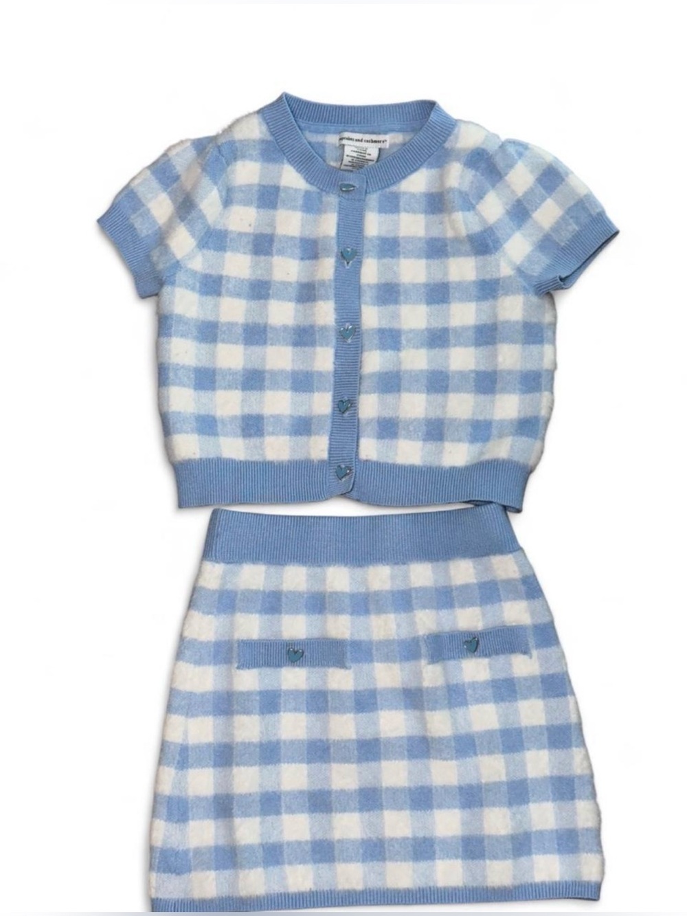 Cupcakes and Cashmere blue gingham cardigan and skirt set Size 4 years